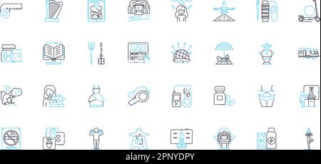 Tech Talks linear icons set. Innovations, Experts, Technology, Ideas, Solutions, Trends, Gadgets line vector and concept signs. Future,Inspiration Stock Vector