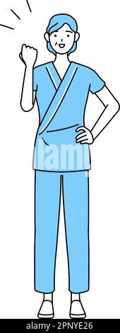 Middle-aged and senior female admitted patient in hospital gown posing with guts, Vector Illustration Stock Vector