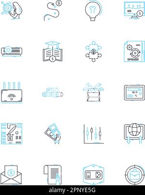 Virtual commerce linear icons set. E-commerce, Webstore, Shopping, Online, Marketplaces, Transactions, Digital line vector and concept signs. Cyber Stock Vector