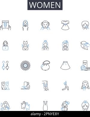 Women line icons collection. Men, Ladies, Gals, Females, Damsels, Chicks, Babes vector and linear illustration. Girls,Wives,Mothers outline signs set Stock Vector