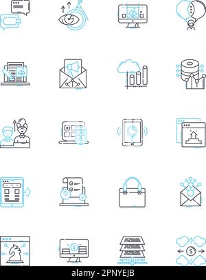 Product placement linear icons set. Integration, Advertising, Branding, Exposure, Infiltration, Promotion, Engagement line vector and concept signs Stock Vector