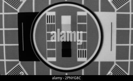 The old BBC Test Card C, displayed on a 1950s vintage Bush TV22 television screen in the old 405 line analogue format. Stock Photo
