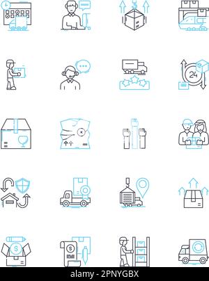 Transport services linear icons set. Carpooling, Commuting, Airport, Delivery, Motorbike, Bus, Cab line vector and concept signs. Freight,Logistics Stock Vector