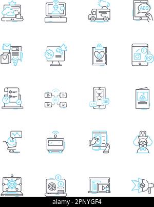 Sales strategies linear icons set. Upsell, Cross-sell, Discounting, Bundling, Prospecting, Pipeline, Forecasting line vector and concept signs Stock Vector
