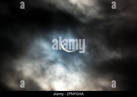The solar eclipse of 20th March 2015 as seen from Tunstall Hills, Sunderland, UK. Stock Photo