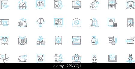 Economic system linear icons set. Capitalism, Socialism, Communism, Free-market, Mixed-economy, Redistribution, Privatization line vector and concept Stock Vector