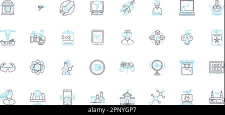 Synthetic biology linear icons set. Bioengineering, Genomics, Gene editing, Biotechnology, Microfluidics, Metabolism, Biosensors line vector and Stock Vector