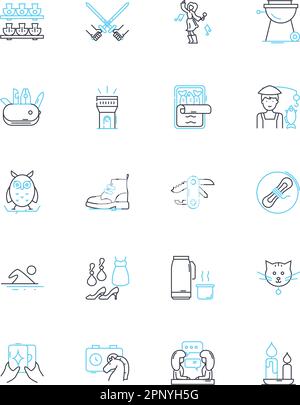 Water recreation linear icons set. Swimming, Boating, Kayaking, Surfing, Paddleboarding, Fishing, Jet skiing line vector and concept signs. Water Stock Vector