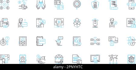 Digital marketplace linear icons set. E-commerce, Marketplace, Online shopping, Virtual storefront, Cybermarket, Digital commerce, Internet Stock Vector