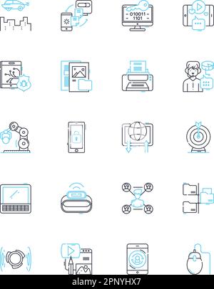 Online news linear icons set. Digital, Instantaneous, Streaming, Viral, Clickbait, Headlines, Reliable line vector and concept signs. Unbiased Stock Vector