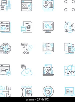 Vast data insights linear icons set. Analytics, Big data, Business ...