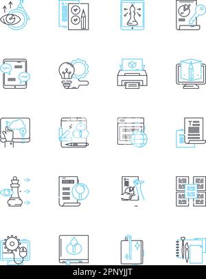 Social ads linear icons set. Targeting, Engagement, Conversion, Clicks, Impressions, Retargeting, Analytics line vector and concept signs. Relevance Stock Vector