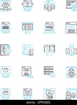 Agile design linear icons set. Flexibility, Collaboration, Iteration, Efficiency, Adaptability, Innovation, Customer-centric line vector and concept Stock Vector