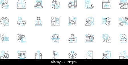 Distribution center linear icons set. Storage, Shipping, Logistics, Inventory, Warehouse, Receiving, Fulfillment line vector and concept signs Stock Vector