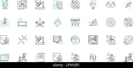 Online college linear icons set. E-learning, Distance education, Virtual classrooms, Web-based courses, Internet-based learning, Online lectures Stock Vector
