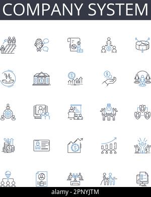 Company system line icons collection. Business structure, Corporation framework, Enterprise platform, Organization nerk, Company apparatus, Firm Stock Vector
