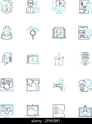 Document control linear icons set. Compliance, Tracking, Workflow, Archiving, Approval, Retrieval, Security line vector and concept signs. Audit Stock Vector