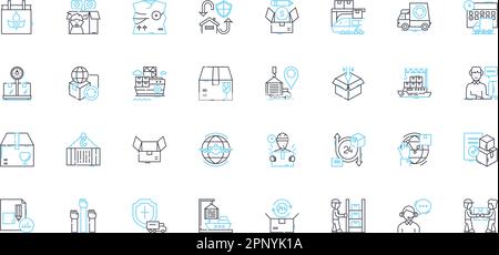 Transport services linear icons set. Carpooling, Commuting, Airport, Delivery, Motorbike, Bus, Cab line vector and concept signs. Freight,Logistics Stock Vector