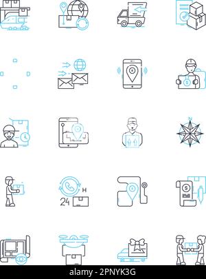 Freight transport linear icons set. Cargo, Logistics, Shipment, Transport, Delivery, Haulage, Container line vector and concept signs. Import,Export Stock Vector