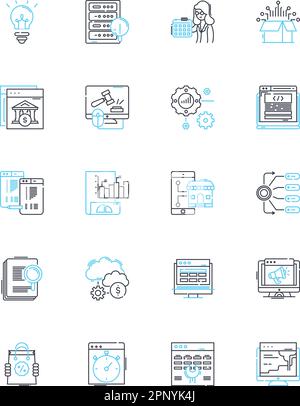 Website design linear icons set. Aesthetics, Interface, Responsiveness, Navigation, Content, Usability, UX line vector and concept signs. UI,Mobile Stock Vector