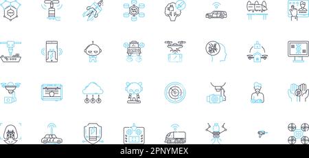 Robot courier linear icons set. Automation, Delivery, Efficiency, Innovation, Convenience, Future, Technology line vector and concept signs. Robot Stock Vector