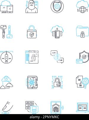 Internet security linear icons set. Firewall, Encryption, Phishing, Spyware, Malware, Cybercrime, VPN line vector and concept signs. Antivirus Stock Vector