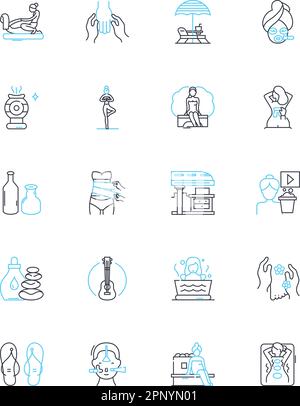 Quiet solitude linear icons set. Tranquility, Solitude, Calmness, Serenity, Peacefulness, Isolation, Seclusion line vector and concept signs Stock Vector