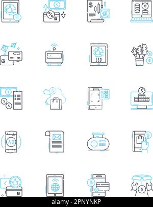 Electronic transactions linear icons set. Digital, Payment, Virtual, Cashless, E-commerce, Encryption, Secure line vector and concept signs. Gateway Stock Vector