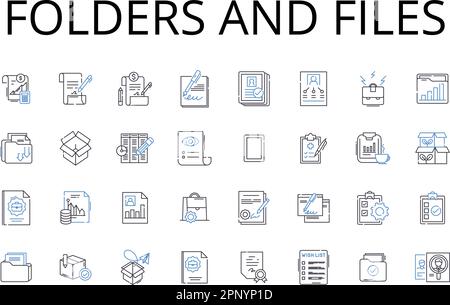 Folders and files line icons collection. Directories and documents, Containers and data, Archives and records, Binders and paperwork, Portfolios and Stock Vector