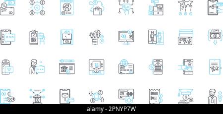 Currency linear icons set. Exchange, International, Trade, Digital, Valuation, Fiat, Transfer line vector and concept signs. Reserve,Conversion Stock Vector