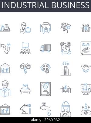 Industrial business line icons collection. Innovation, Partnership, Synergy, Cooperation, Connection, Integration, Advancement vector and linear Stock Vector