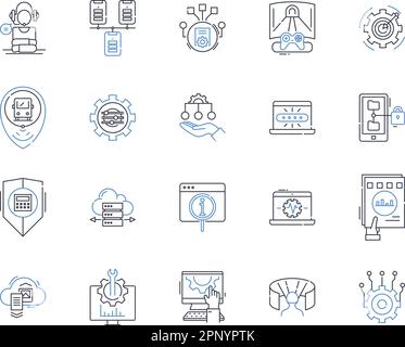 Cybernetic solutions line icons collection. Robotics, Automation, Artificial Intelligence, Machine Learning, Virtual Reality, Augmented Reality Stock Vector