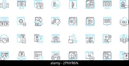 Coder linear icons set. Program, Algorithm, Syntax, Debugging ...
