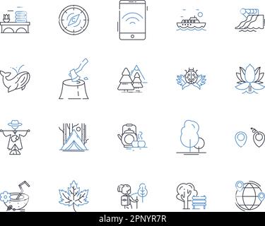 Fishing tackle line icons, signs set, vector. Fishing tackle outline  concept illustration: fishing,tackle,fish,rod,sport,equipment,bait Stock  Vector