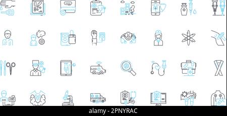 Medical Innovation linear icons set. Breakthroughs, Advancements, Discoveries, Technology, Progress, Enhancement, Revolution line vector and concept Stock Vector
