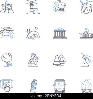 Airline industry line icons collection. Flights, Passengers, Airbus, Boeing, Travel, Safety, Security vector and linear illustration. Luggage,Baggage Stock Vector