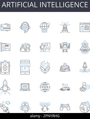 Artificial intelligence line icons collection. Machine learning, Cognitive computing, Digital automation, Autonomous systems, Robotic intelligence Stock Vector
