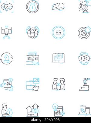 Digital banking linear icons set. Mobile banking, Fintech, Online banking, Neobank, Cryptocurrency, Blockchain, Biometrics line vector and concept Stock Vector