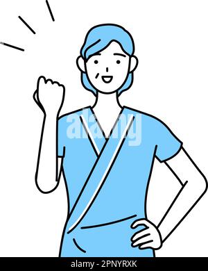 Middle-aged and senior female admitted patient in hospital gown posing with guts, Vector Illustration Stock Vector