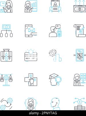 Technical expertise linear icons set. Programming, Nerking, Debugging, Automation, Cybersecurity, Cloud, Algorithms line vector and concept signs Stock Vector