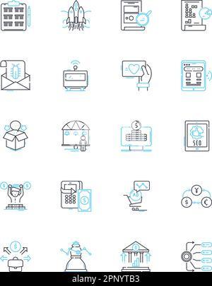 Merchandise trade linear icons set. Import, Export, Trade, Tariff, Customs, Free trade, Balance line vector and concept signs. Surplus,Deficit Stock Vector