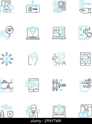 Financial justice linear icons set. Equity, Fairness, Equality, Transparency, Accountability, Impartiality, Inclusivity line vector and concept signs Stock Vector