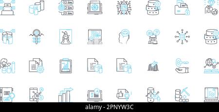 Market research linear icons set. Analysis, Demographics, Data, Insights, Strategy, Surveys, Focus groups line vector and concept signs. Sampling Stock Vector