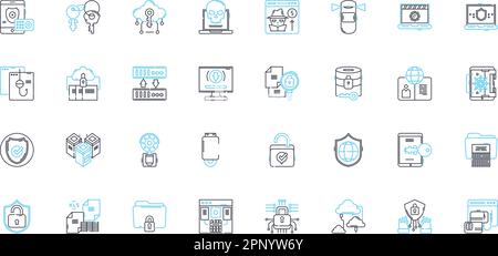 Internet security linear icons set. Firewall, Encryption, Phishing, Spyware, Malware, Cybercrime, VPN line vector and concept signs. Antivirus Stock Vector