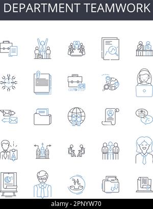 Department teamwork line icons collection. Design, Blueprint ...