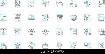 Publicity company linear icons set. Promote, Visibility, Exposure, Outreach, Advertise, Campaigns, Branding line vector and concept signs. Media,Press Stock Vector