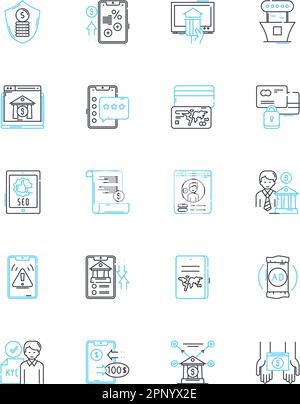 Digital marketplace linear icons set. E-commerce, Marketplace, Online shopping, Virtual storefront, Cybermarket, Digital commerce, Internet Stock Vector