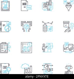 Data interpretation linear icons set. Analysis, Inference, Conclusion ...
