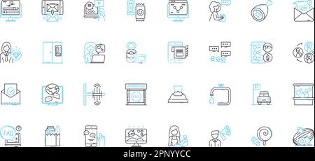 Virtual marketing linear icons set. Online, Digital, Strategy, Branding, Advertising, SEO, Social media line vector and concept signs. Content Stock Vector