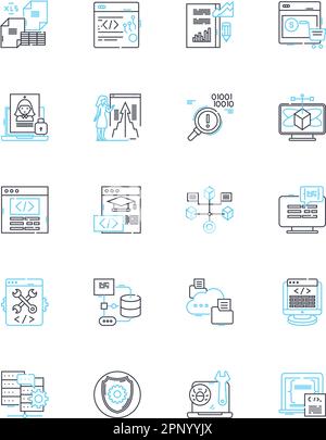 Data security linear icons set. Encryption, Cybersecurity, Privacy, Authentication, Compliance, Malware, Passwords line vector and concept signs Stock Vector